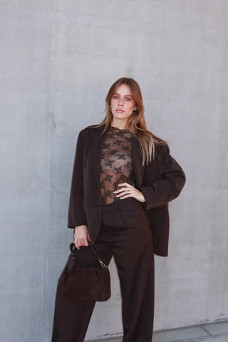 Maglia basic pizzo - MARRONE